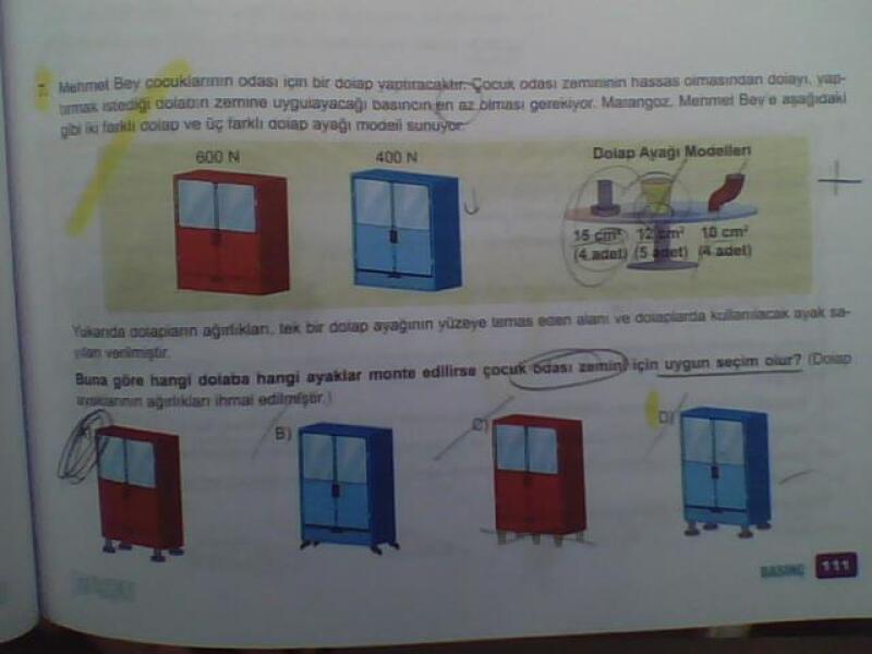 Bu soruyu çözebilirmisiniz?Açıklamalı bir şekilde.(Bilgisayar kamerasından çektiğim için kalite kötü olabilir.Umarım okunuyordur.) Sorunun Konusu=Katı Basıncı.