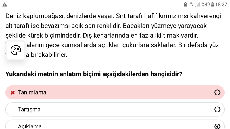 Selamm arkadaşlar bu soruda cevap açıklama diyor ama metnde kaplumbağayı tanımlıyorda bu soru hatalı mı sizce..?