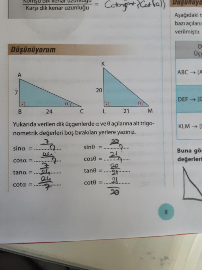 Ben orada a b c için sinüs kosinüs klm için sinüs kosinüsü anlayamadım