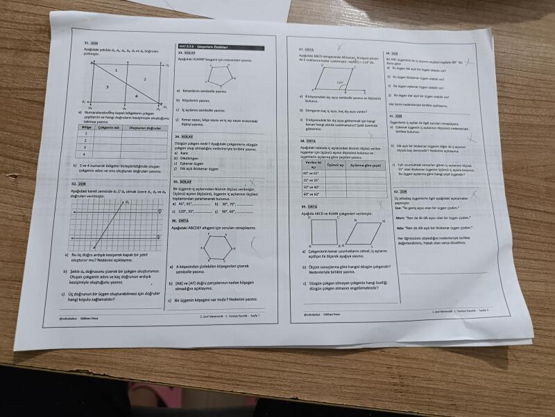 Matematikten sorular çokgen ve açı ölçüleri den