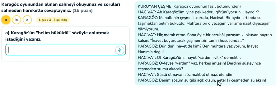 Karagöz konuşmasında örtük anlam 11. sınıf Türk dili ve edebiyatı provasında Karagöz konuşmasındaki örtük anlamın örnek cevapla açıklandığı animasyon