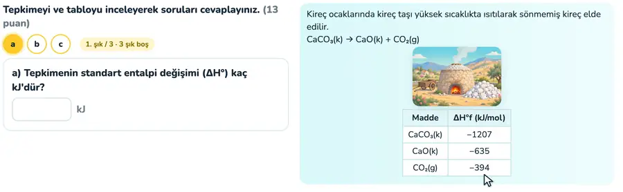 Entalpi işaretinden tepkimeyi yorumlama 11. sınıf kimya provasında pozitif entalpi değişiminin endotermik tepkimeyle ilişkisinin örnek cevapla açıklandığı animasyon