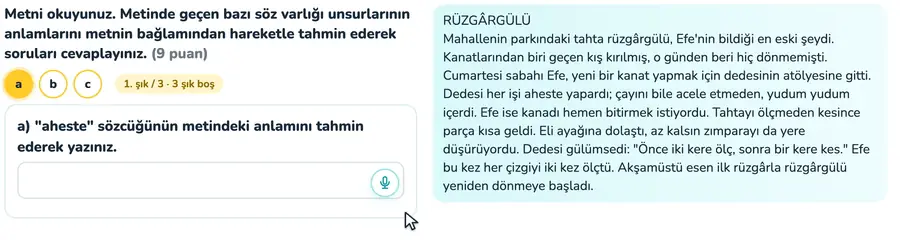 Bağlamdan anlam tahmini 7. sınıf Türkçe provasında metindeki aheste sözcüğü ile bir deyimin anlamının bağlamdan tahmin edildiği animasyon