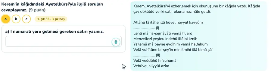 8. sınıf din kültürü ve ahlak bilgisi provasında Ayetelkürsi okunuşundaki iki eksik satırın tamamlandığı animasyon