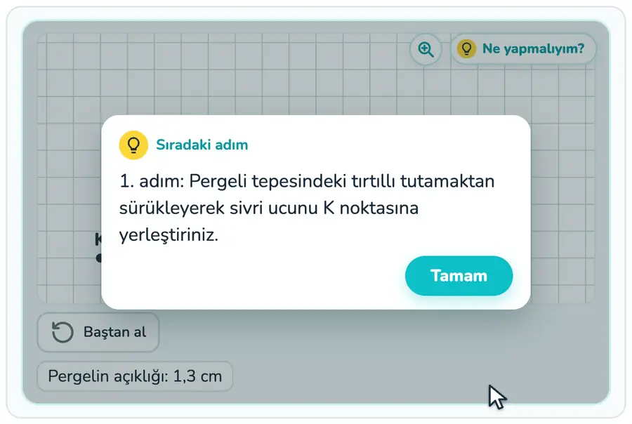 5. sınıf matematik provasında pergel 3 cm açılarak B merkezli çemberin çizildiği animasyon