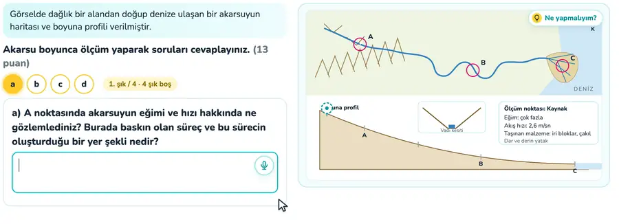 10. sınıf coğrafya provasında akarsuyun boyuna profilinde ölçüm noktasının kaynaktan denize sürüklendiği animasyon