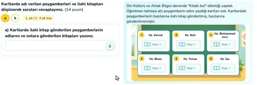 6. sınıf din kültürü ve ahlak bilgisi provasında kartlardaki peygamberlere gönderilen ilahi kitapların yazıldığı animasyon