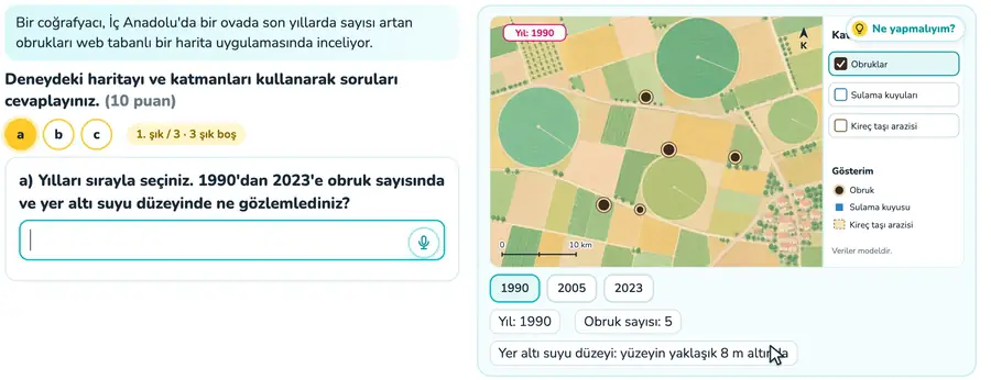 11. sınıf coğrafya provasında model haritadaki obruk ve yer altı suyu değişiminin karşılaştırıldığı animasyon