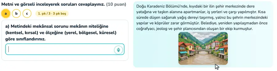 11. sınıf coğrafya provasında dere yatağına yapılaşma sorununun mekân niteliği ve ölçeği bakımından sınıflandırıldığı animasyon